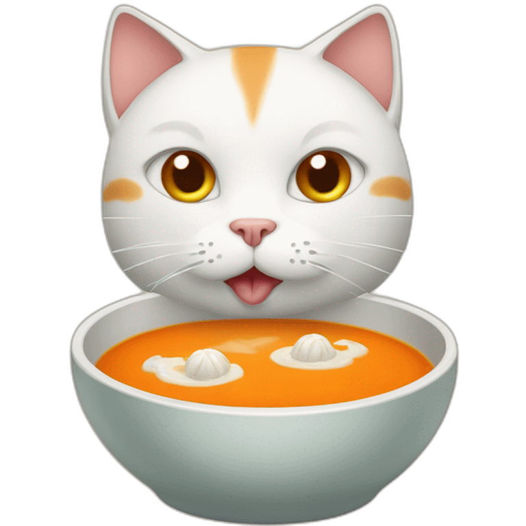 orange and white cat cooking a bowl of eyeball filled soup emoji