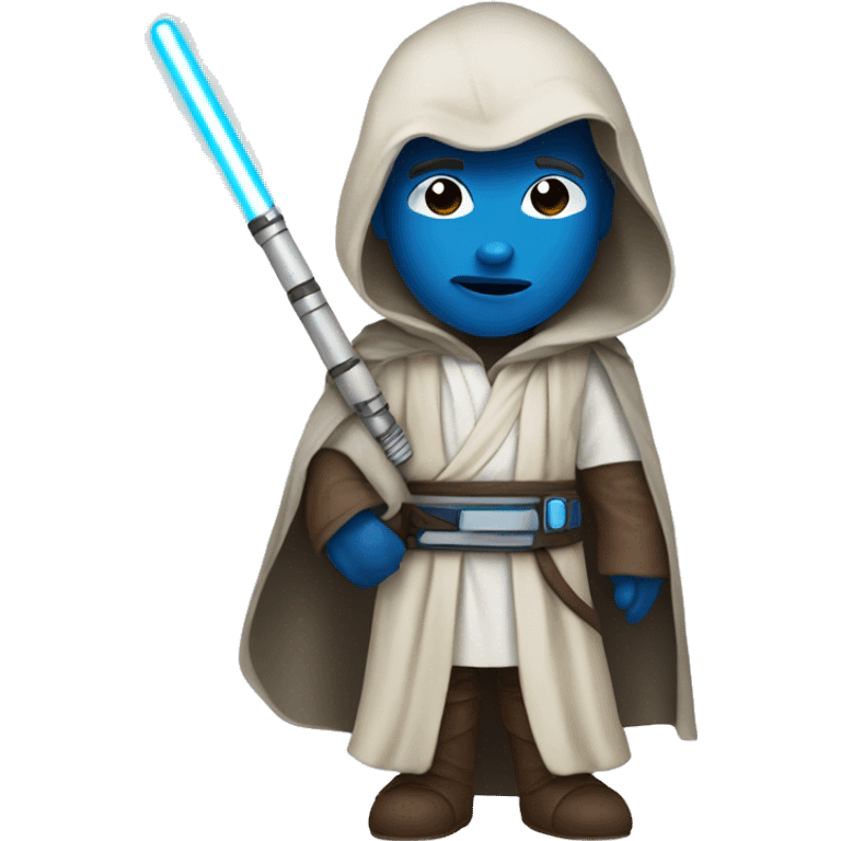 A white skin Jedi with hood and blue lightsaber emoji