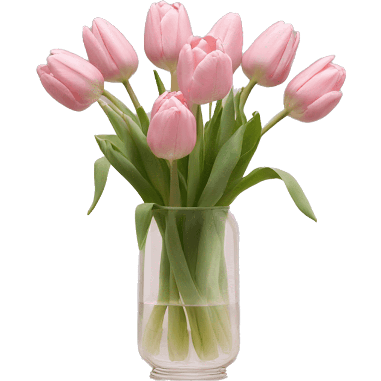 Pastel Pink tulips in glass vase  emoji