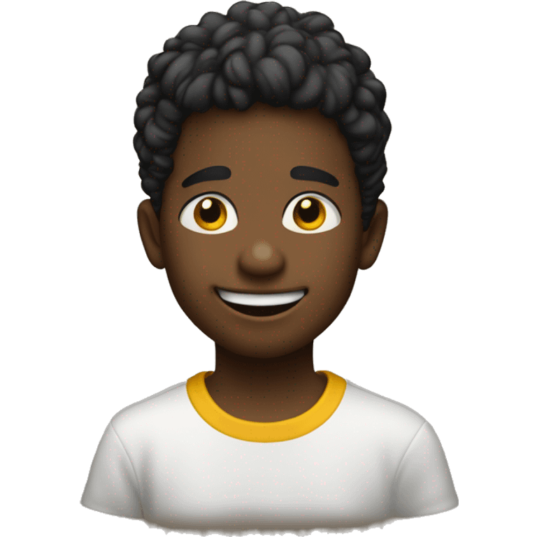 Niño contento negros y una remera de color mostaza y con un sonrisa  emoji