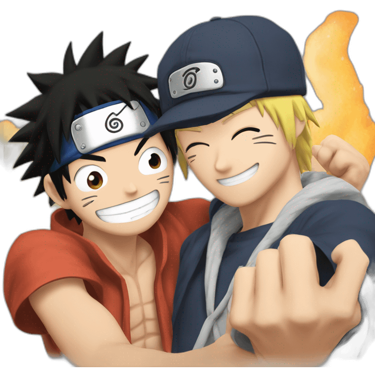 Luffy and Naruto high-fiving emoji