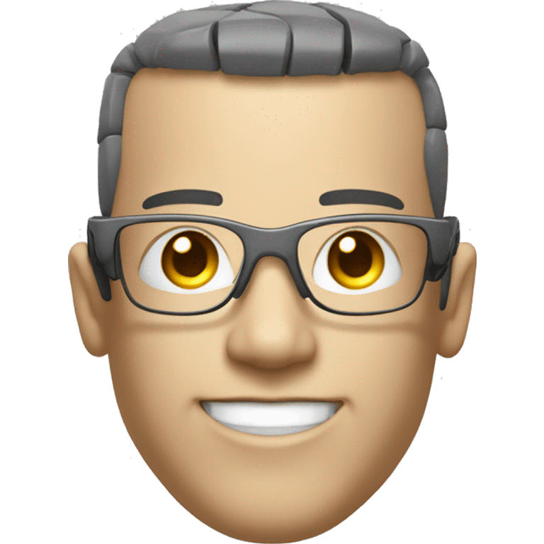 Cyborg head with fair skin, flat top haircut, rectangular glasses, circuits and smiling  emoji