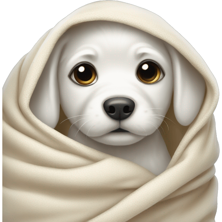 mini white puppy wrapped up in blanket  emoji