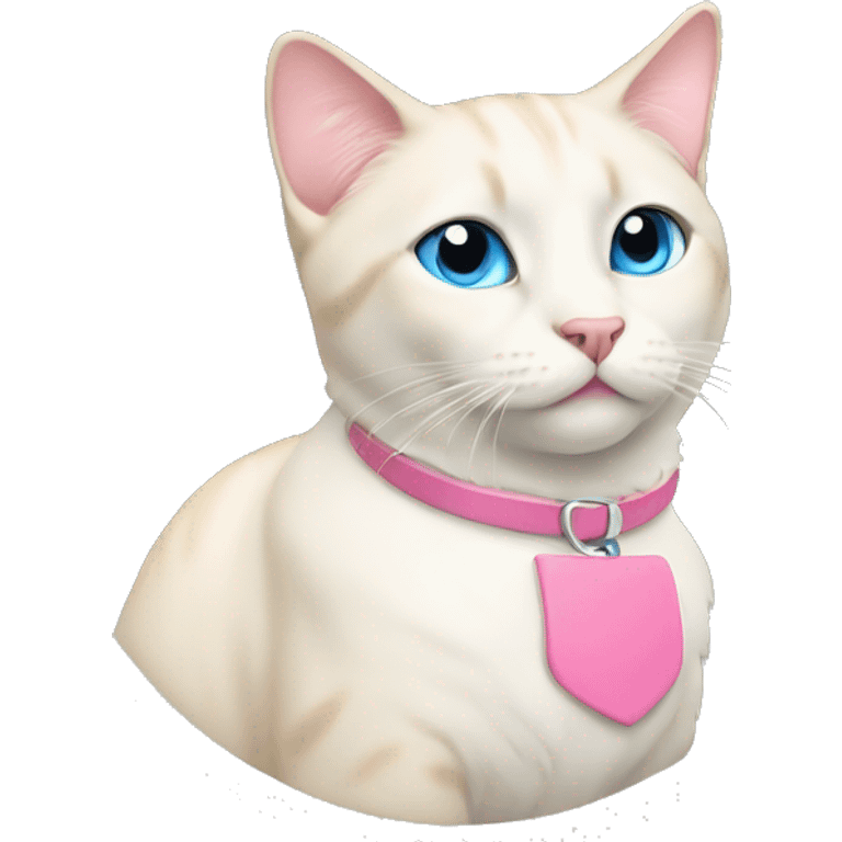 cream cat with light blue eyes and a pink collar sitting emoji