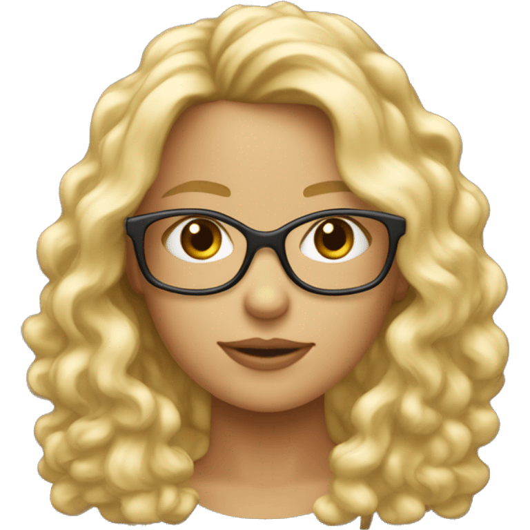 Fille cheveux blond foncé bouclés mi  long, yeux bleux, lunettes 40 ans emoji