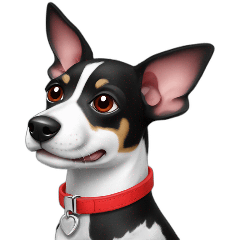 black and white rat terrier wearing red collar emoji