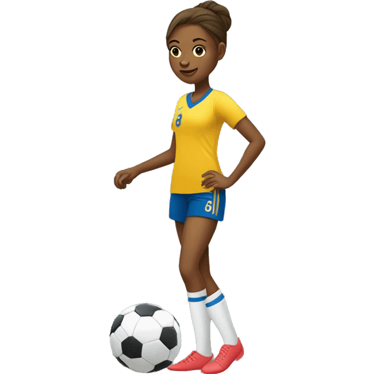 a woman of about 22 years old dribbling the soccer ball with the outside edge of her left foot emoji