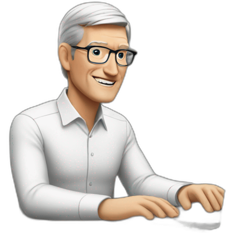 Tim Cook at desk with a MacBook. emoji