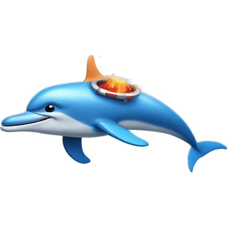 dolphin transforming into a rocket and fireworks behing emoji