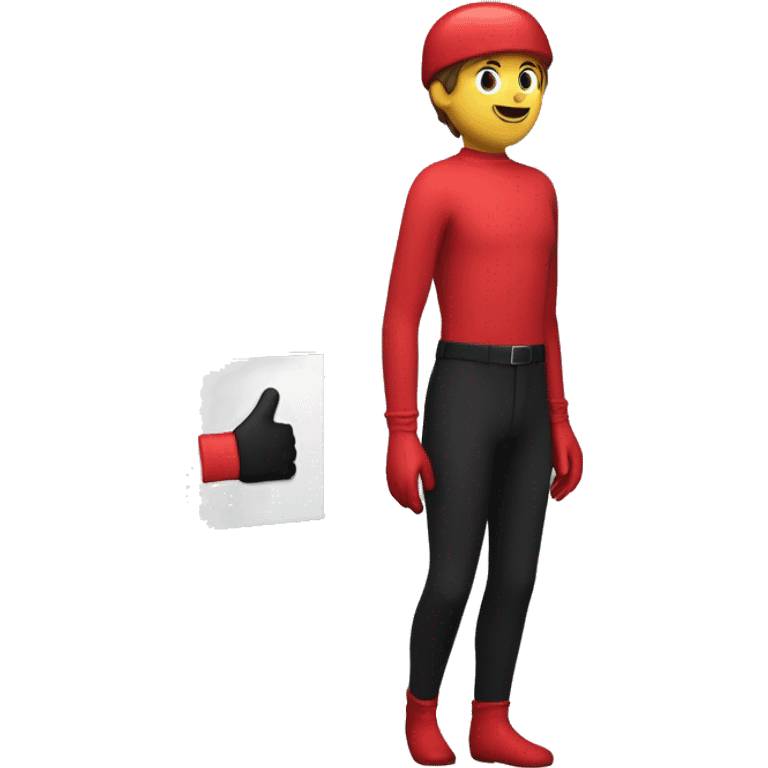 Person going fast with a red shirt and black pants, red gloves, and a red square box next to it emoji