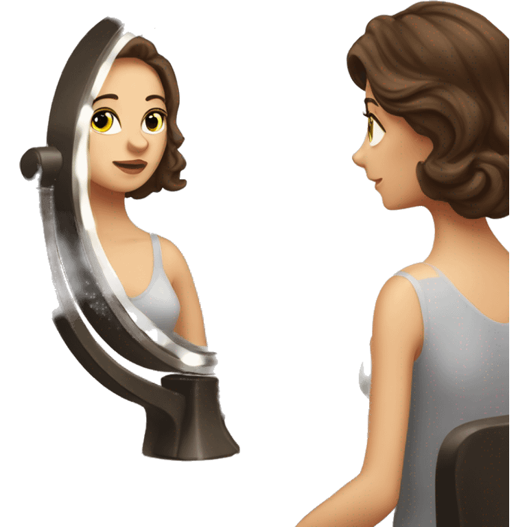 beautiful fancy brunette white girl looking at herself in vanity mirror  emoji