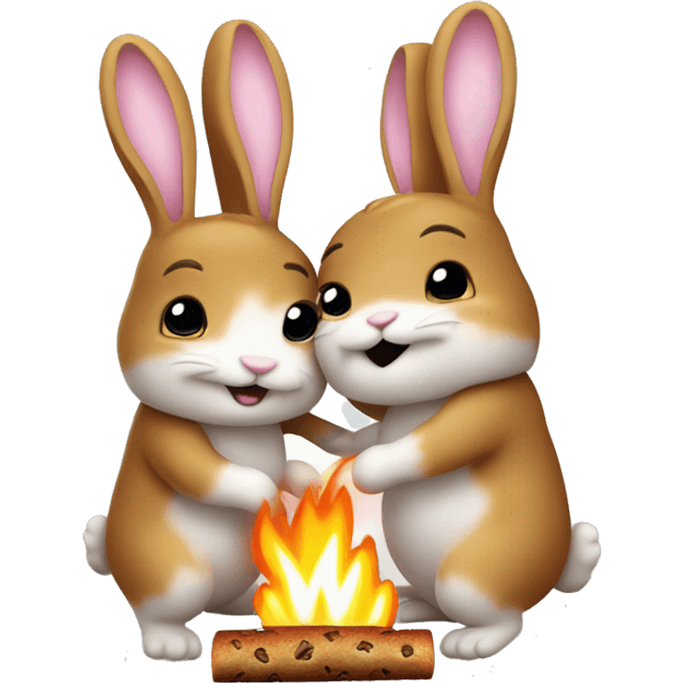 2 bunnies being huged by a smore emoji