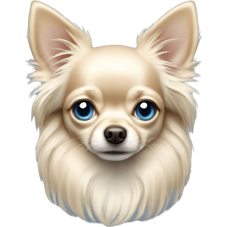 Cream color long haired Chihuahua dog with blue eyes emoji