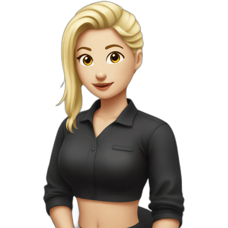 Woman therapist blonde ponytail black shirt with massage table emoji