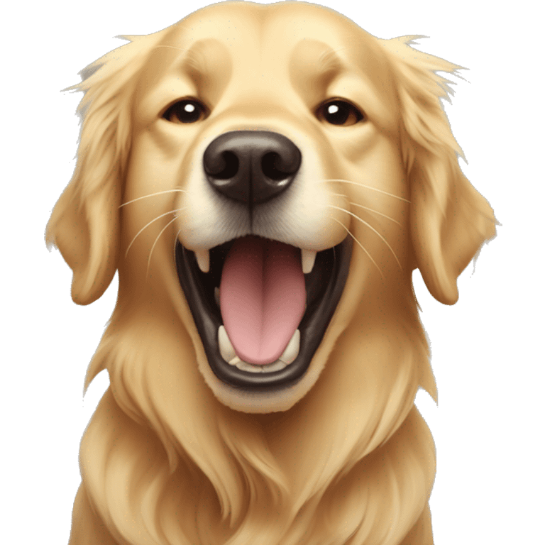 one golden retriever scream "goal!" with text emoji