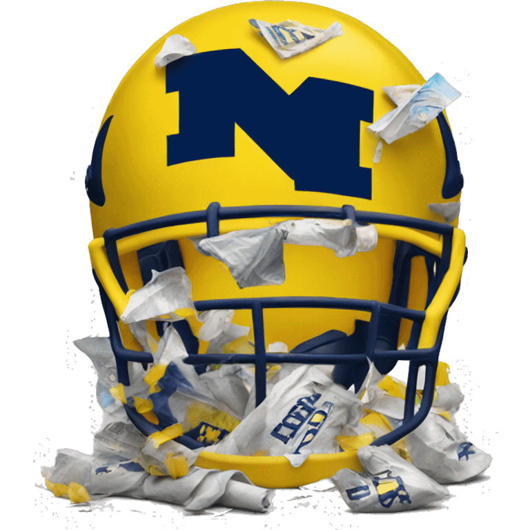 University of Michigan football helmet surrounded by trash  emoji