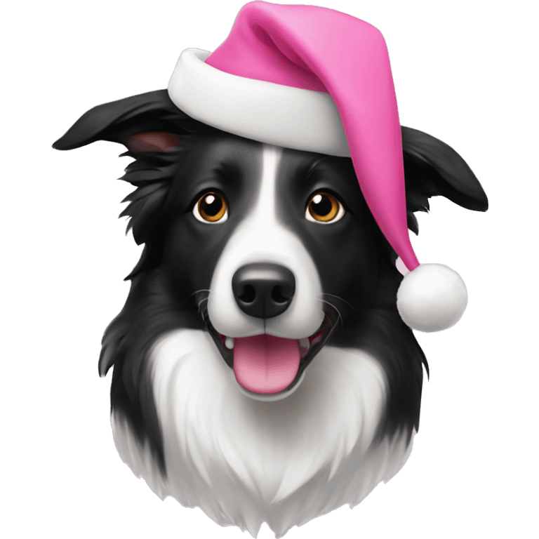 Border collie with pink Christmas hat emoji