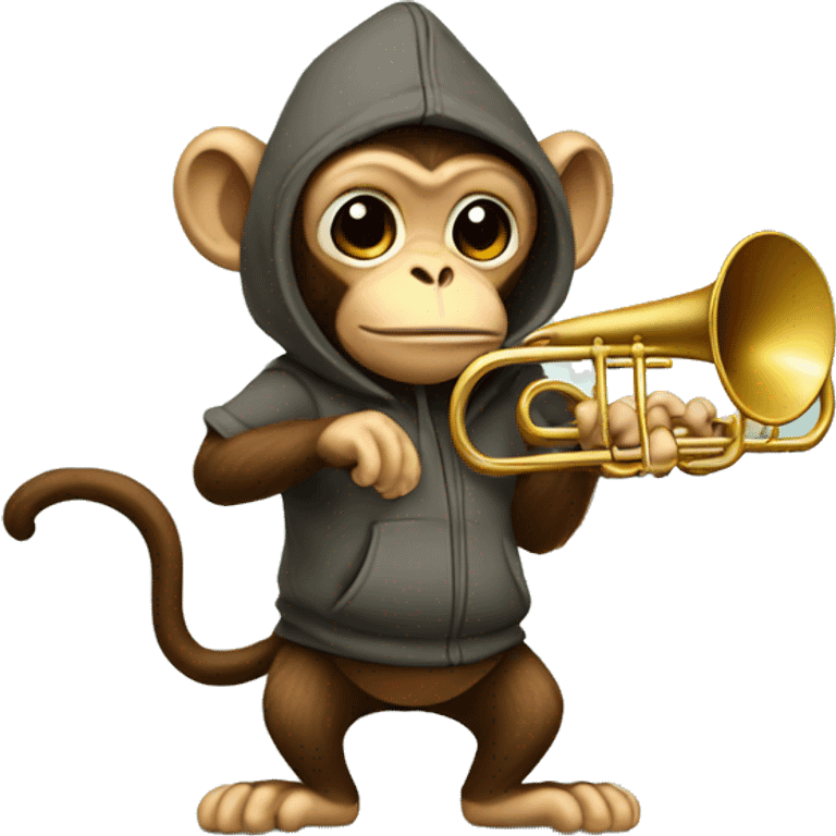 Monkey playing trombone with a hoodie on emoji