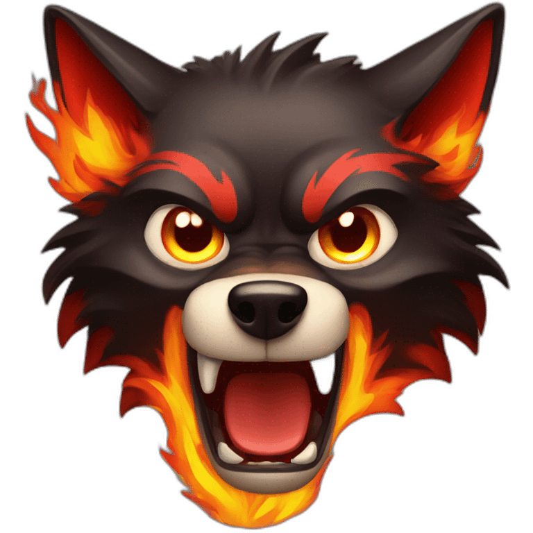 Red and black  Wolf angry face with fire emoji