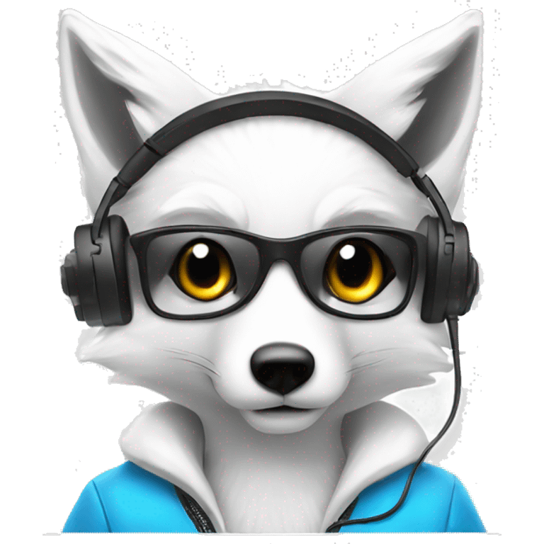 white fox with gaming headset typing on laptop emoji