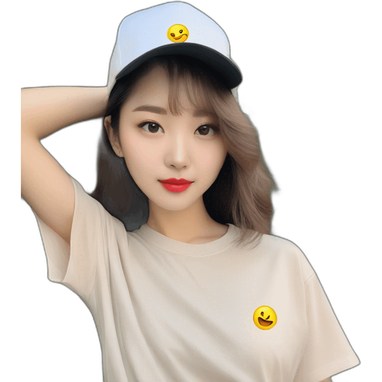 asian girl cropped t shirt baseball cap emoji