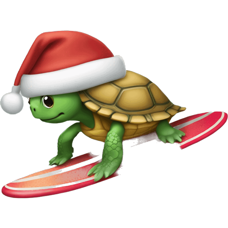 Turtle with a Santa hat surfboarding emoji