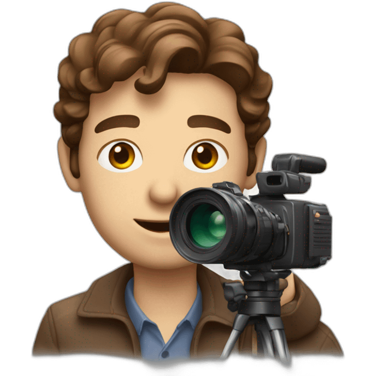 European film director with brown hair holding a cinema camera emoji