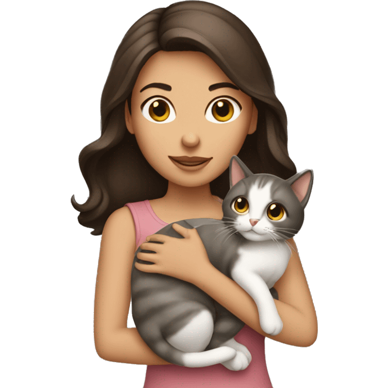 Brunette Girl holding cat emoji