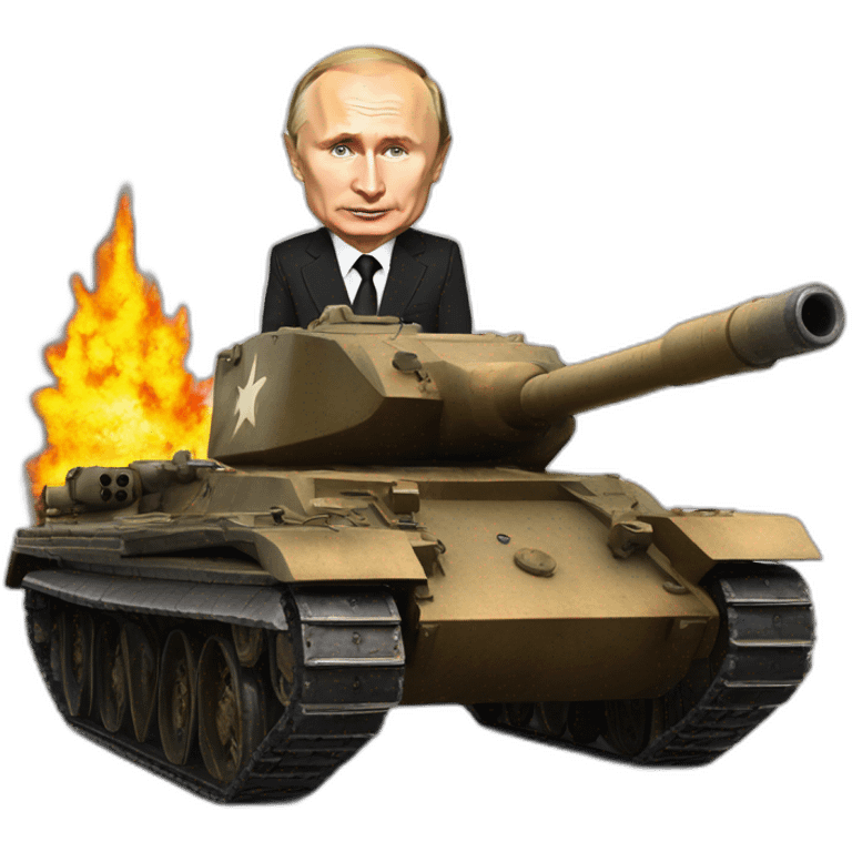 vladimir putin in burning wooden t34 tank firing banana ammo emoji