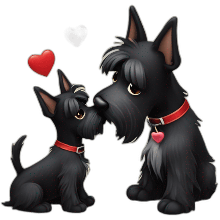 Senior Two black Scottish terrier kissing emoji