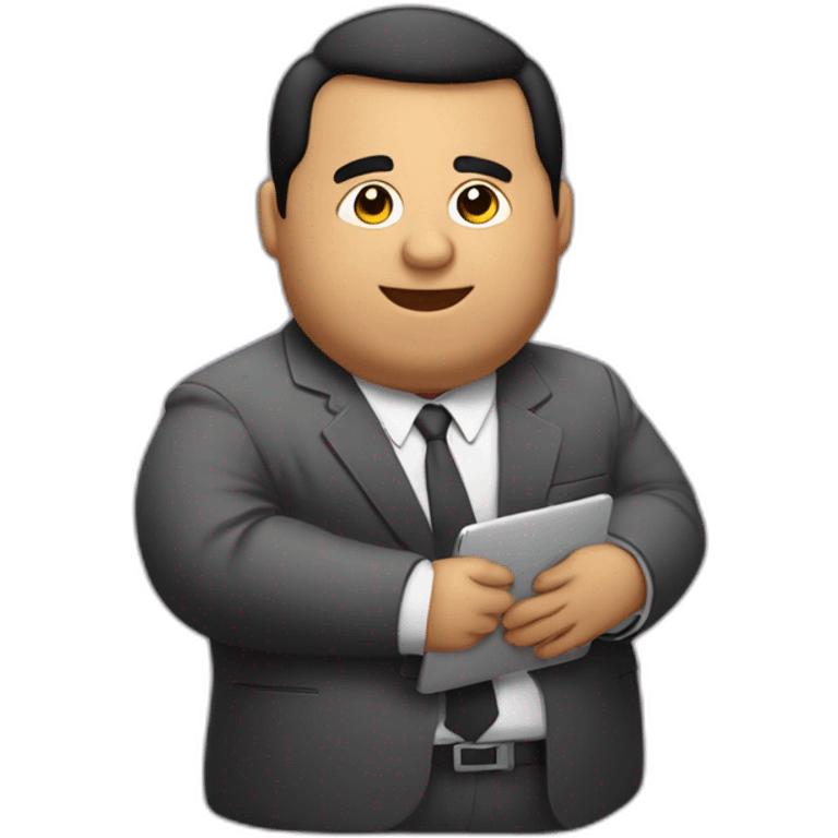 very fat latin guy wearing a suit guy working in a small laptop emoji