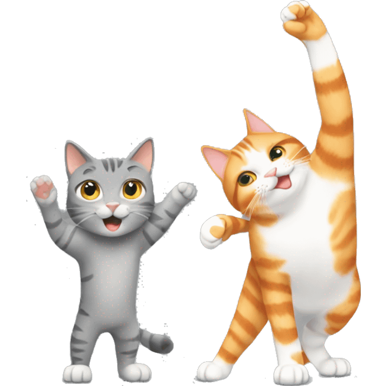 An orange tabby cat and a gray cat high fiving emoji