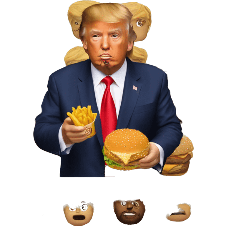 Donald trump eating McDonalds with Jesus emoji