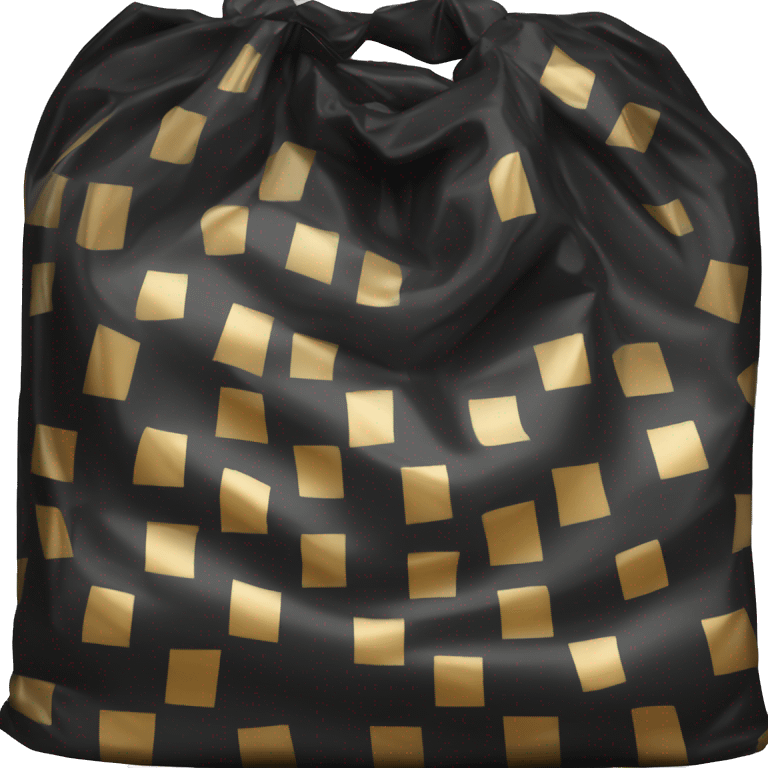 An image of a black plastic bag with diagonal gold stripes. The top part has a cutout handle for easy carrying emoji