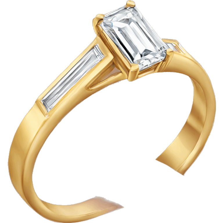 Gold band engagement ring emerald cut diamond emoji