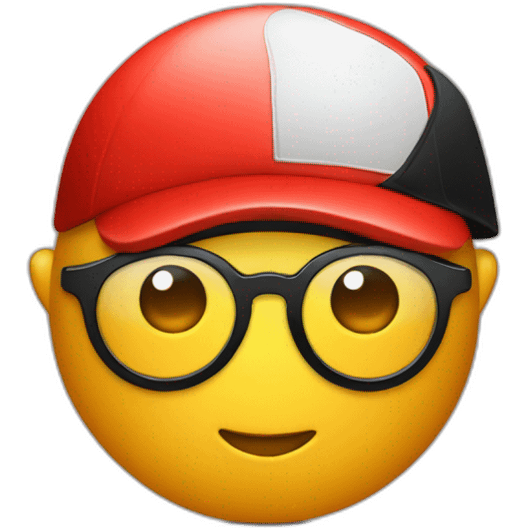 ball with a red cap with a black brim no mouth round glasses emoji