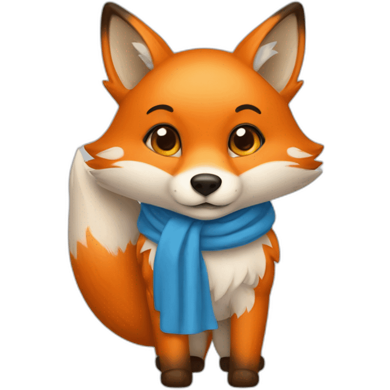 fox with orange fur and a whitish snout with a blue scarf around its neck covering its mouth emoji