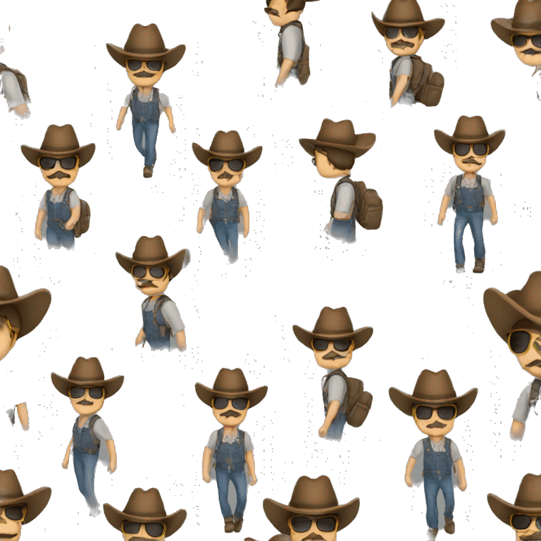  man with mustache & blackcowboy hat and sunglasses with a bagpack walking away emoji