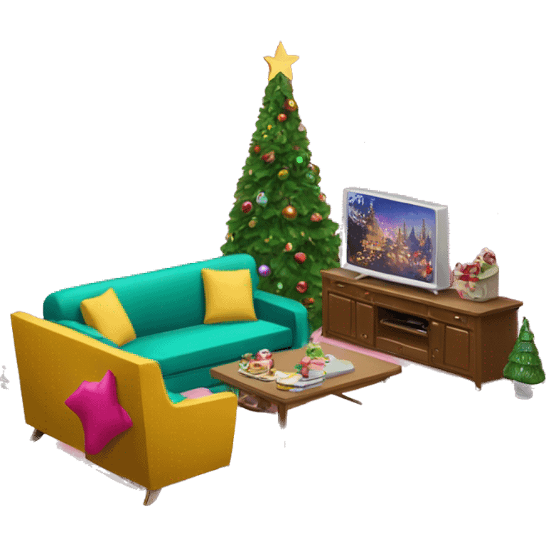 Barbie living room with christmas tree and a sofa and a tv emoji