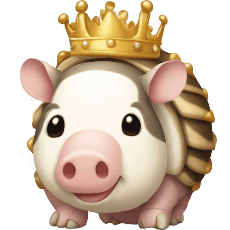 Beige and white piebald chubby round armadillo pig panda centipede armadillo wearing a crown emoji