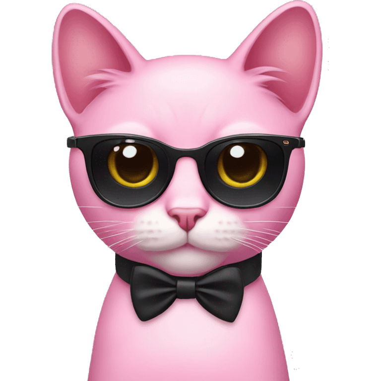 a pink cat with sunglasses and a black bow tie emoji