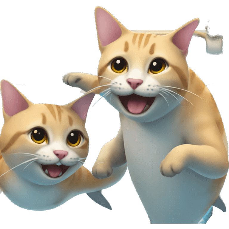 Gay sharks doing synchronised swimming with cats as judges emoji