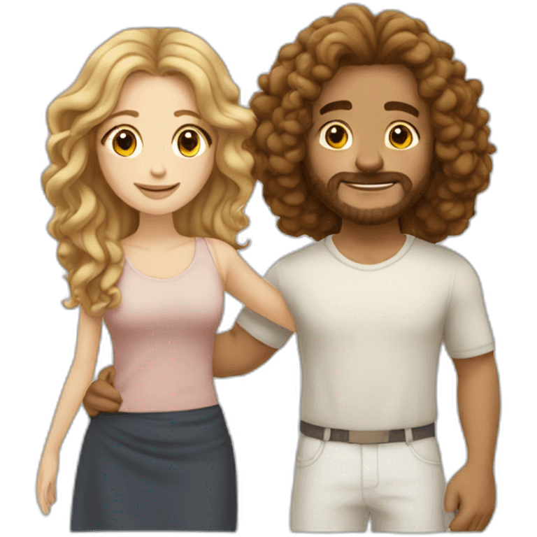 man and woman standing in an embrace White skin woman has long hair The man has shoulder-length curly hair emoji