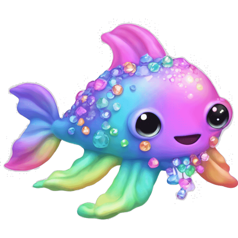 Kawaii pastel neon rainbow bedazzled sea creature emoji