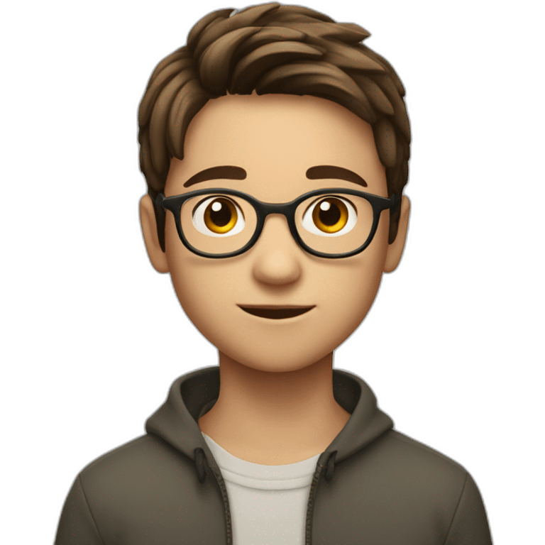 11 year old boy with brown hair with glasses as a fortnight charater emoji