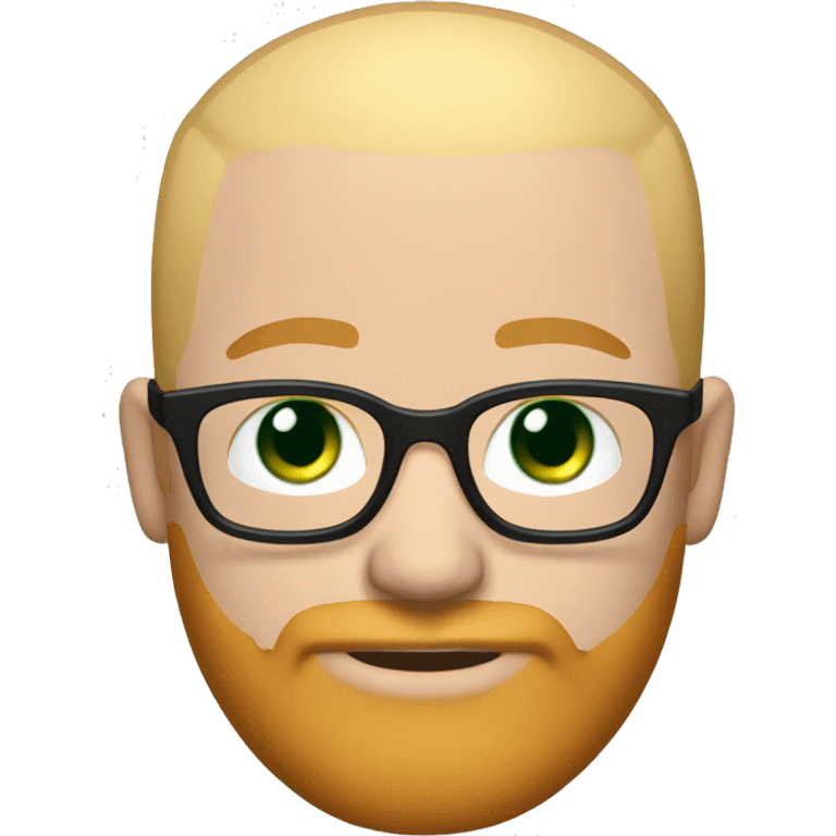 White groom with black glasses blue eyes no hair and strawberry blonde large beard green suit emoji