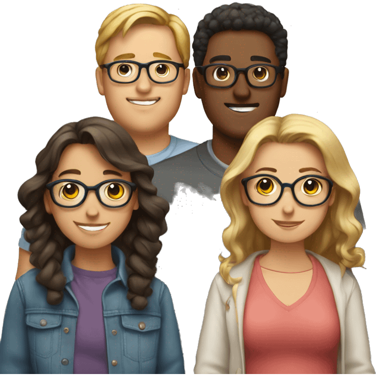 3 friends( 1 guy with spectacles, 1 fat guy and 1 girls) emoji