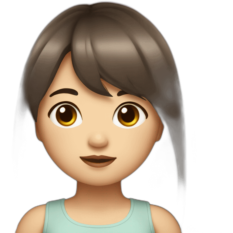 girl chubby cheeks with dark brown long hair and bangs with monolids emoji