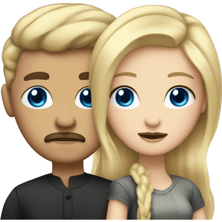 blonde blue eyed girl with man with black hair and mustache emoji