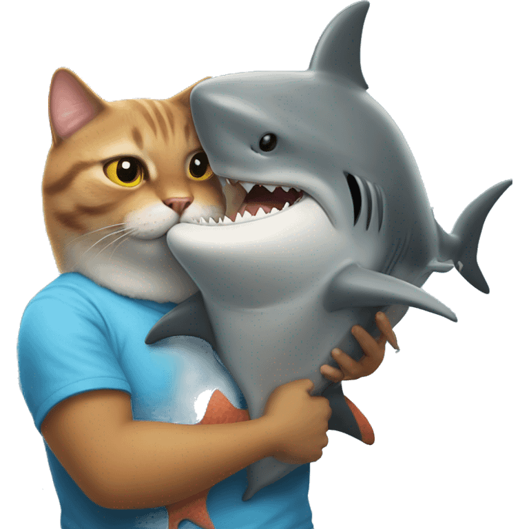 Cat hugs a shark who is actually it’s best friend  emoji